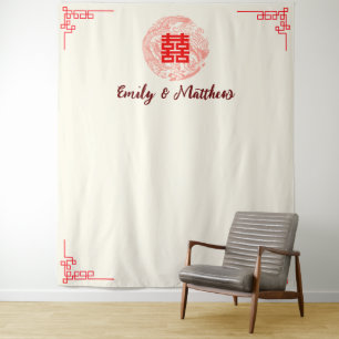 Dragon and Phoenix red chinese wedding backdrop Tapestry