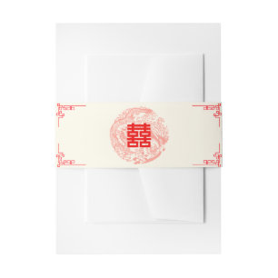 Dragon and Phoenix red chinese wedding invitation Belly Band