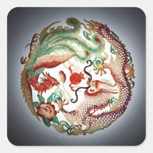 Dragon and phoenix stencil square sticker