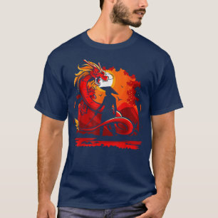 Dragon and Samurai with Katana Japan Anime Lover D T-Shirt