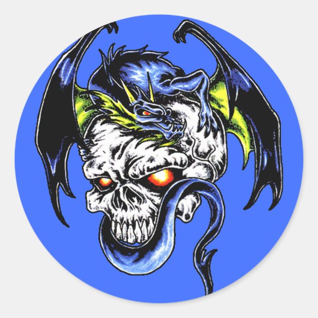 Dragon and Skull Classic Round Sticker (Front)