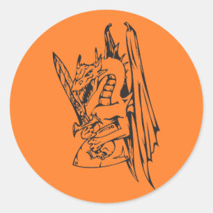 Dragon and Sword Classic Round Sticker
