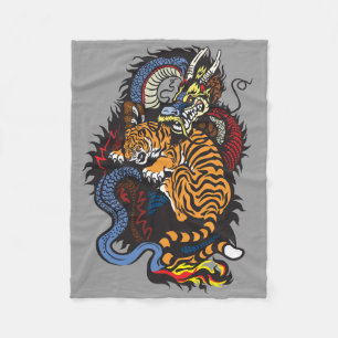 dragon and tiger fight fleece blanket
