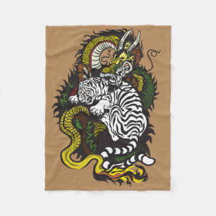 dragon and tiger fight fleece blanket
