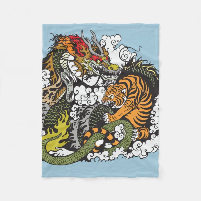 dragon and tiger fighting fleece blanket (Front)