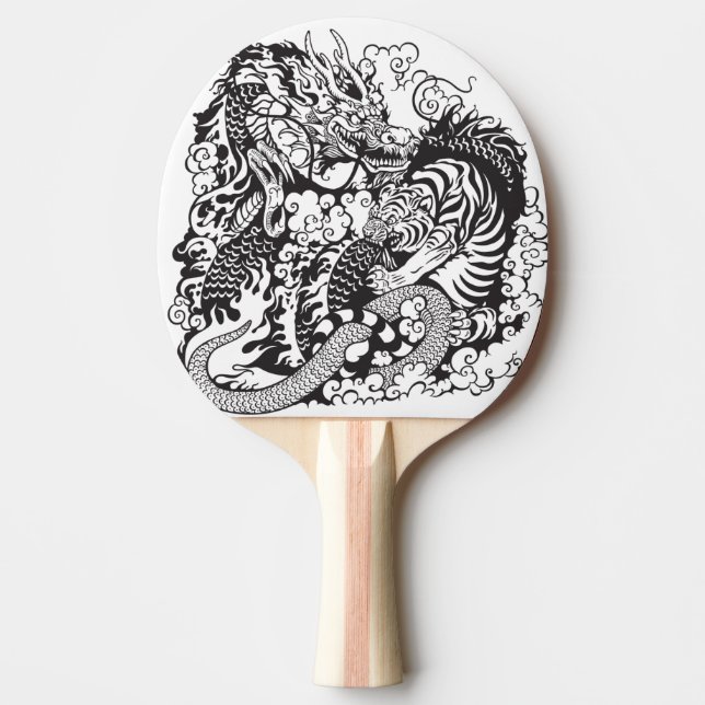 dragon and tiger fighting ping pong paddle (Front)