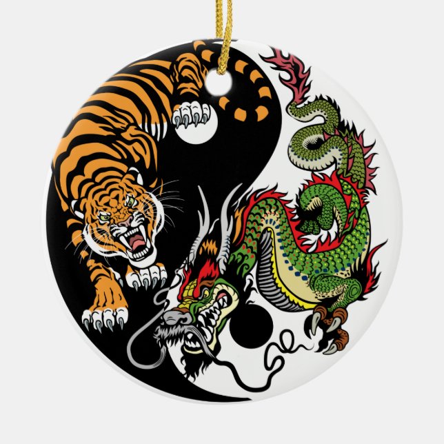 dragon and tiger yin yang ceramic tree decoration (Front)