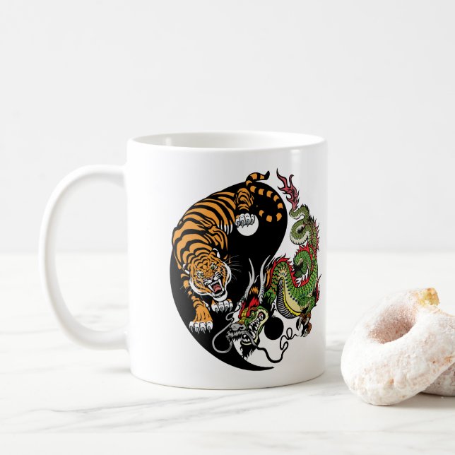 dragon and tiger yin yang coffee mug (With Donut)
