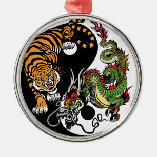 dragon and tiger yin yang metal tree decoration