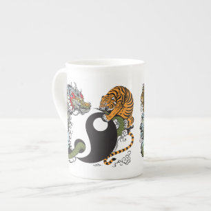 dragon and tiger yin yang symbol bone china mug