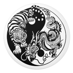 dragon and tiger yin yang symbol ceramic knob