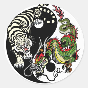 dragon and tiger yin yang symbol classic round sticker