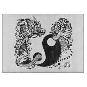 dragon and tiger yin yang symbol cutting board