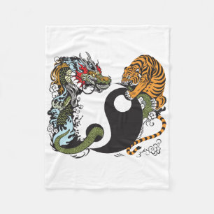 dragon and tiger yin yang symbol fleece blanket