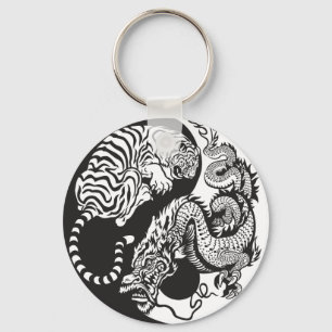 dragon and tiger yin yang symbol key ring