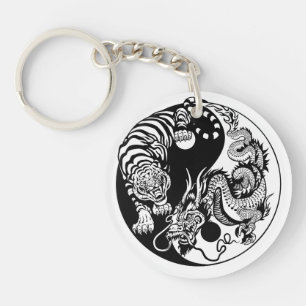 dragon and tiger yin yang symbol key ring