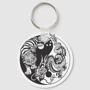 dragon and tiger yin yang symbol key ring