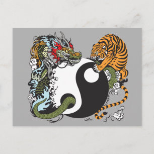 dragon and tiger yin yang symbol postcard