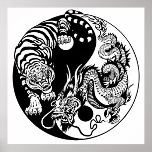 dragon and tiger yin yang symbol poster