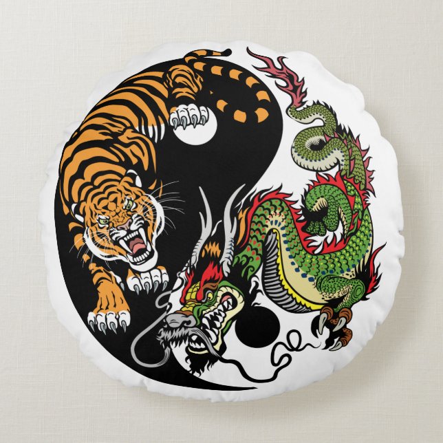 dragon and tiger yin yang symbol round cushion (Front)