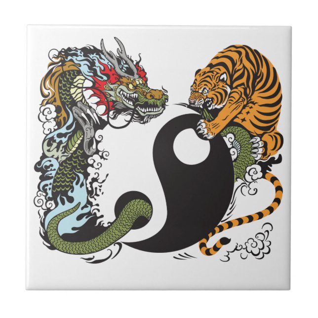 dragon and tiger yin yang symbol tile (Front)