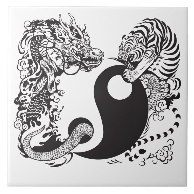 dragon and tiger yin yang symbol tile (Front)