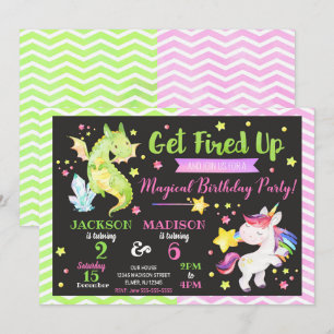 Dragon and Unicorn Joint Birthday Invitation