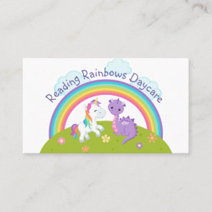 Dragon and Unicorn Under Rainbow Daycare Business Card