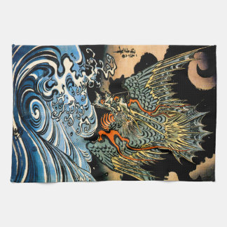 Dragon and Waves I Tea Towel