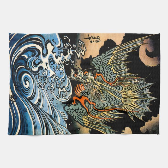 Dragon and Waves I Tea Towel (Horizontal)