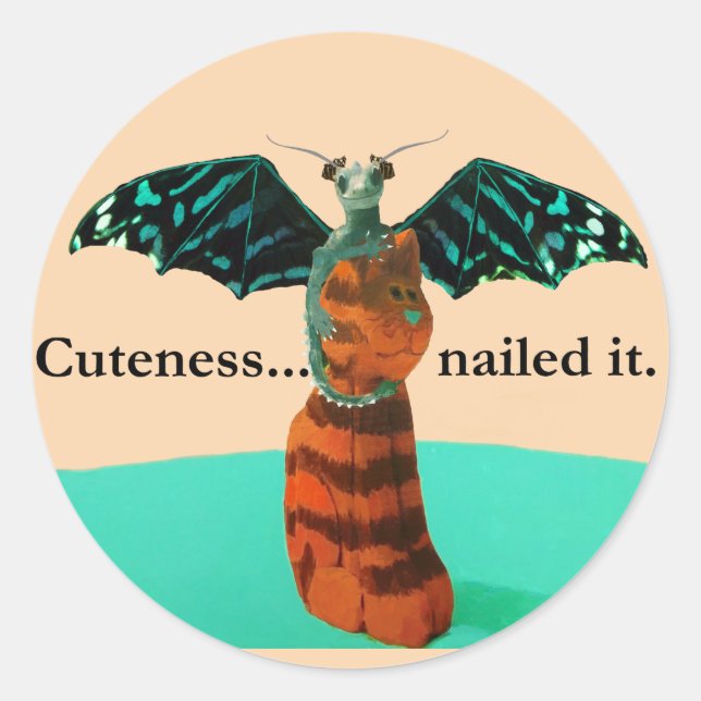 Dragon and Wooden Cat Classic Round Sticker (Front)