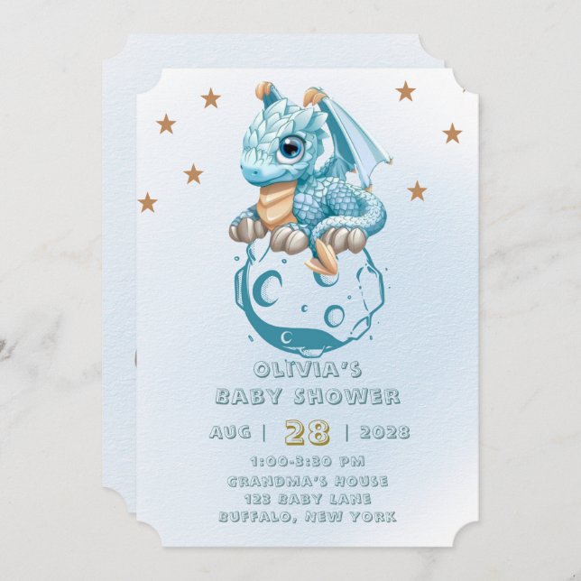 Dragon Aquamarine Astroid Boy Baby Shower Invitation (Front/Back)