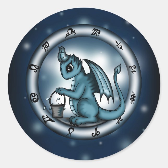 Dragon Aquarius Zodiac Classic Round Sticker (Front)