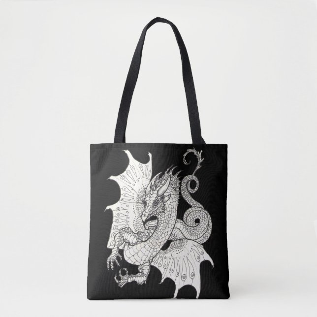 Dragon Art Nouveau style Ink drawing Tote Bag (Front)