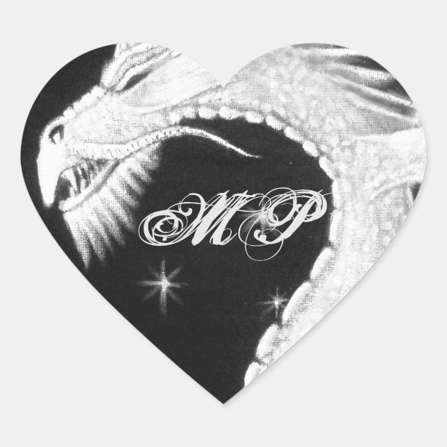 Dragon at Night Painting Heart Sticker (Front)