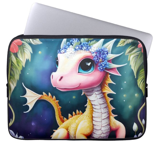 Dragon Baby Floral Space Artwork Laptop Sleeve (Front)