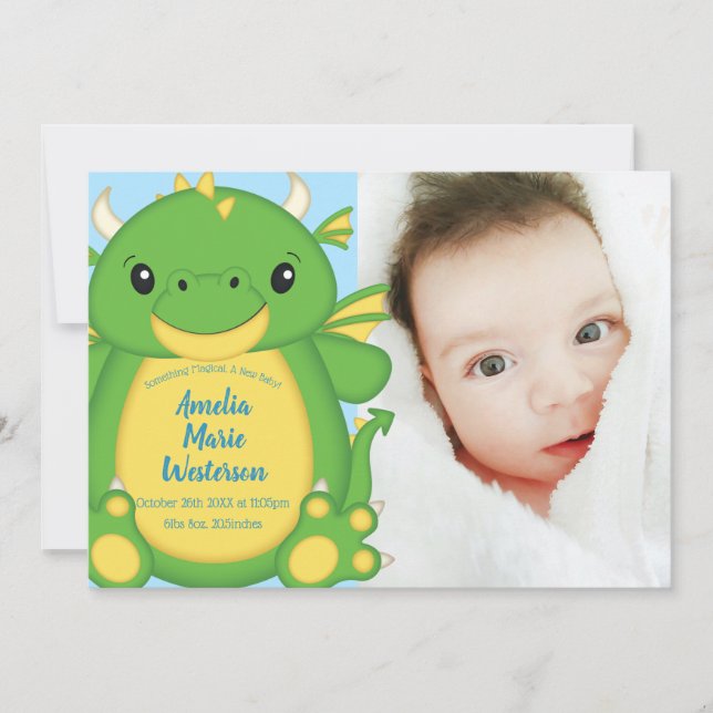 Dragon Baby Shower Blue Invitation (Front)