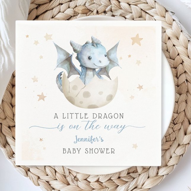 Dragon Baby Shower Boy Blue Dragon Paper Napkin (Creator Uploaded)