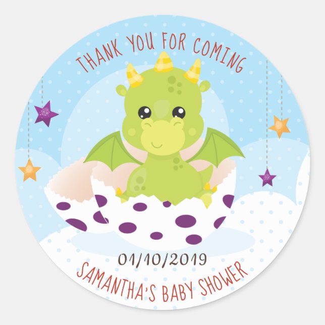 Dragon Baby Shower Classic Round Sticker (Front)