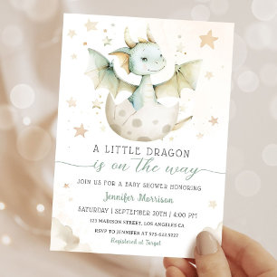 Dragon Baby Shower Cute Boho Green Watercolor   Invitation