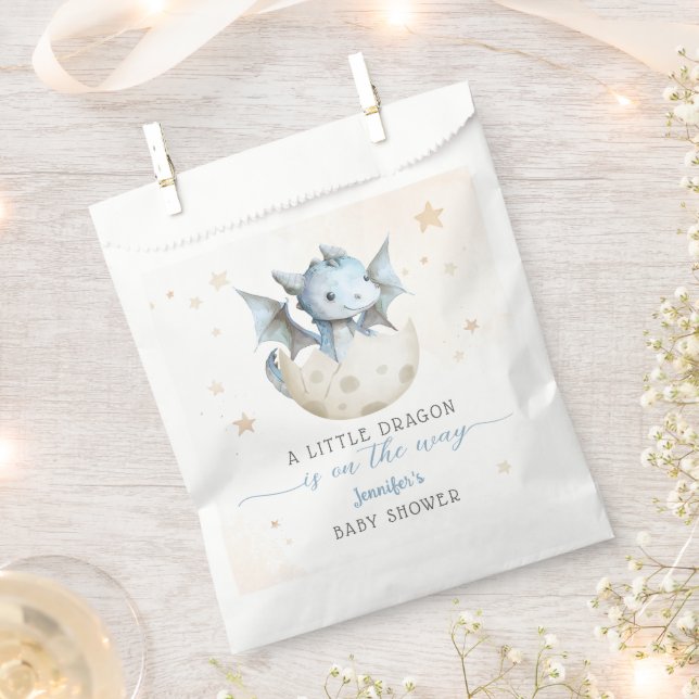 Dragon Baby Shower Cute Boy Blue Little Dragon Favour Bags (Clipped)