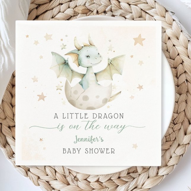 Dragon Baby Shower Cute Green Dragon Paper Napkin (Creator Uploaded)