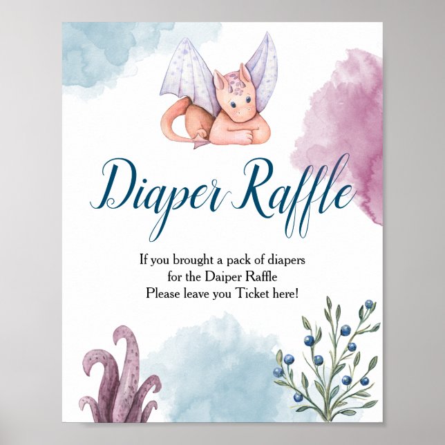 Dragon Baby Shower Diaper Raffle Poster Sign (Front)