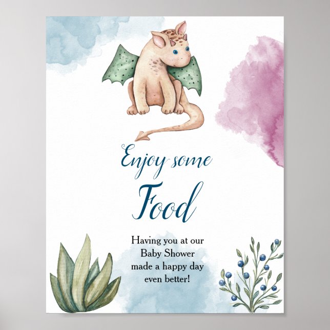 Dragon Baby Shower Enjoy Some Food Poster Sign (Front)