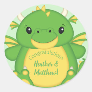 Dragon Baby Shower Green Classic Round Sticker