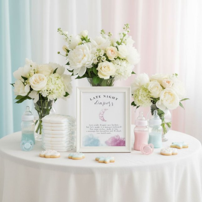 Dragon Baby Shower Late Night Diapers Poster (A sweet and simple diaper note station that works beautifully with any shower theme.)