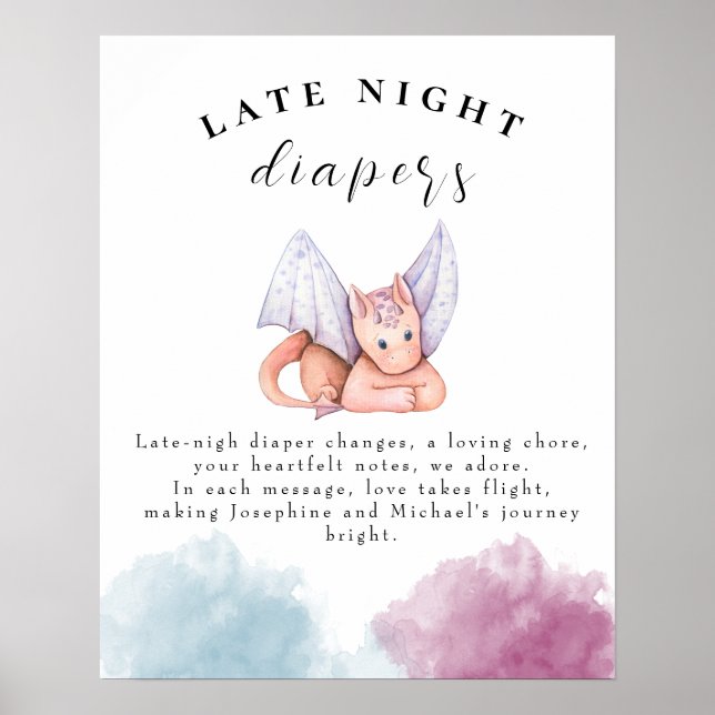 Dragon Baby Shower Late Night Diapers Poster (Front)