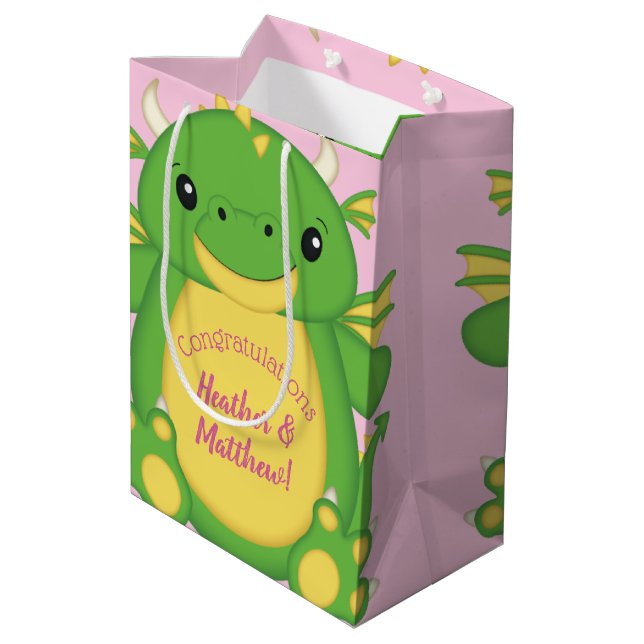 Dragon Baby Shower Medium Gift Bag (Back Angled)