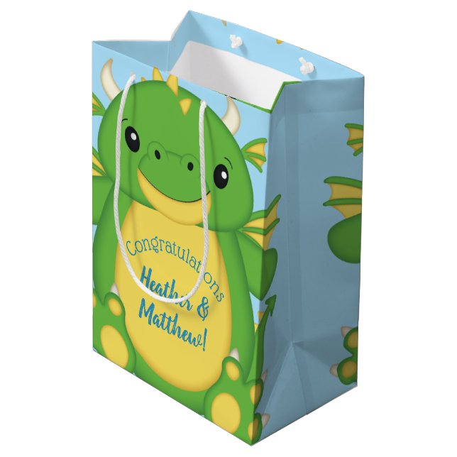 Dragon Baby Shower Medium Gift Bag (Back Angled)
