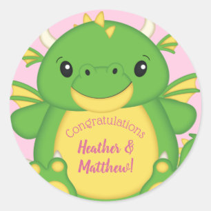 Dragon Baby Shower Pink Classic Round Sticker